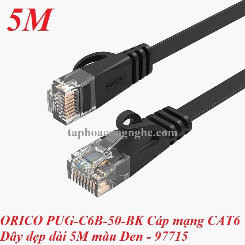 Orico 97715 PUG-C6B-50-BK CAT6 Dây dẹp dài 5M màu Đen Cáp mạng 30097715